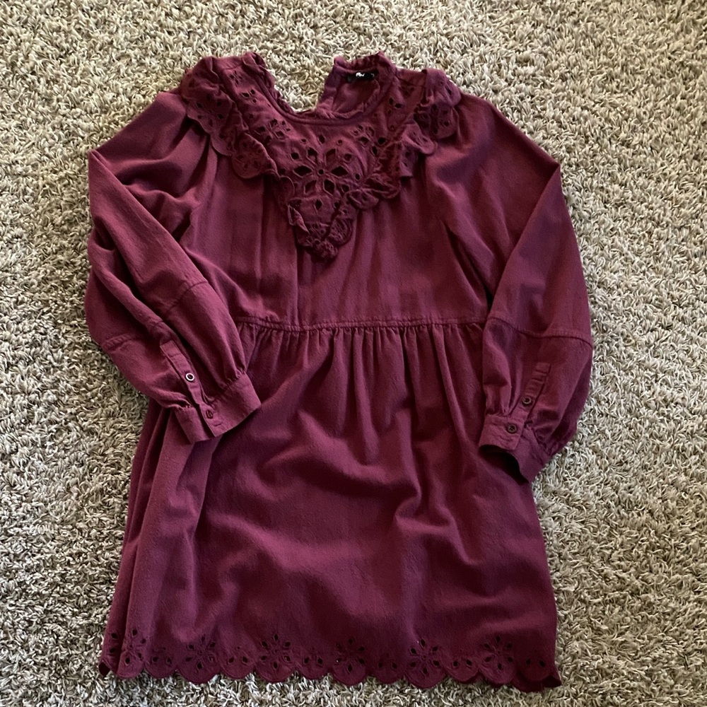 Madewell Burgundy Long Sleeve Dress with Lace Detail